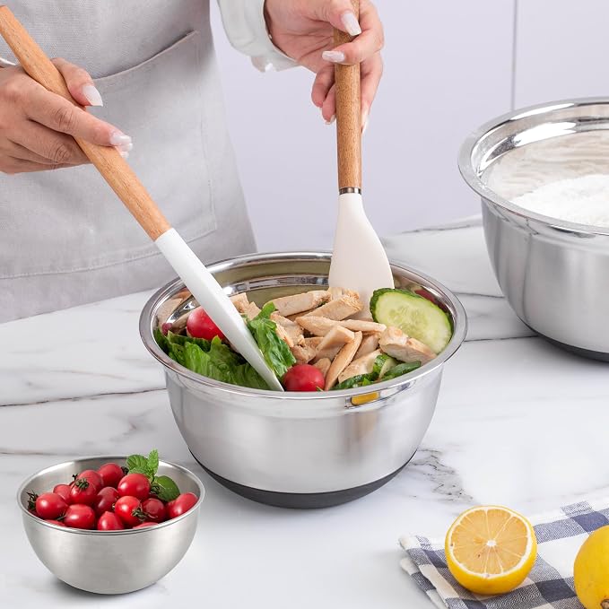 COOK WITH COLOR Stainless Steel Mixing Bowls Set with Lids - Nesting Bowls with Non-Slip Bottom, Silver, 22 Pieces