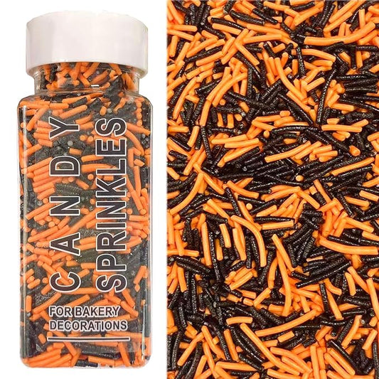 Sentovac Orange Black Jimmies Sprinkles Edible for Cake Decorating Orange Black Sprinkles Sugar Candy Cookie Cupcake Topper Ice Cream Baking Decorations Halloween Christmas Supplies 3.53oz