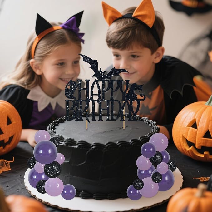 BEISHIDA 42 Pcs Cake Topper with Mini Balls, Halloween Cake Toppers, Cake Decorations for Halloween Birthday Party, Wednesday Theme Party Decor (Black, Purple)