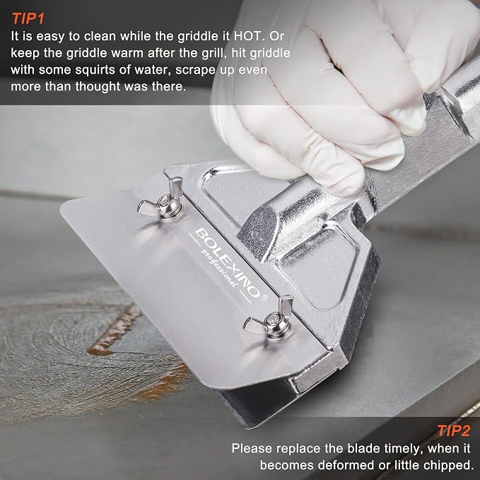 Grill Scraper W/ 7 Blades and Small Slant Edge Grill Scraper, Heavy Duty Casting Aluminum Flat top Grill Accessories, Commercial Griddle Scraper for Restaurants, Bars, Diners