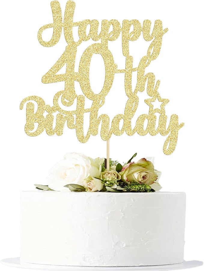 Gyufise 1Pc Happy 40th Birthday Cake Topper Glitter Cheers to 40 Years Old 40th Birthday Cake Pick for Celebrating 40th Birthday Anniversary Party Cake Decorations Supplies Gold