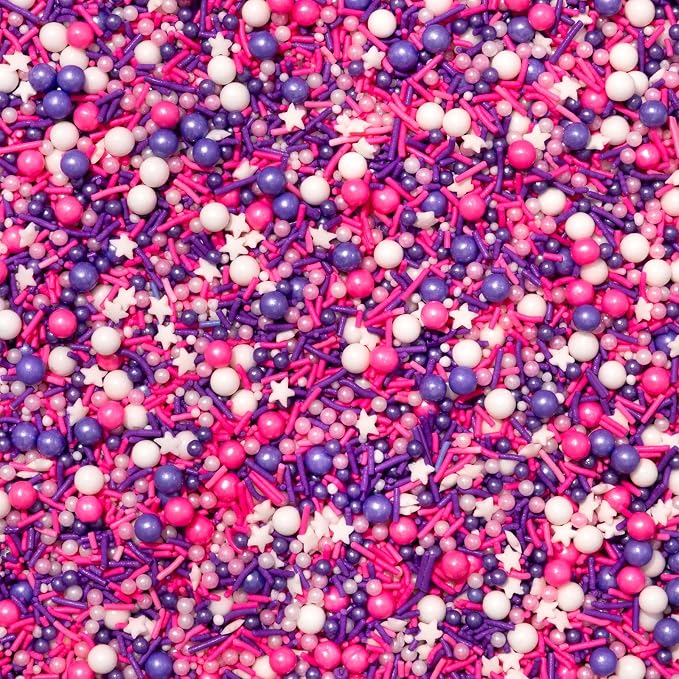Fancy Sprinkles Call Me Maybe Sprinkle Mix | Pink, Purple & White Jimmies, Stars & Candy Pearls | Cake, Cupcake & Cookie Decorating | Birthday, Baby Shower, Valentine's | 1 Pack (0.5c)