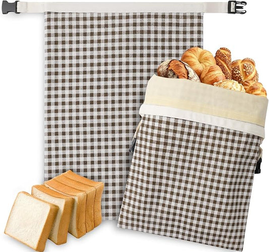 2-Pack Reusable Beeswax Bread Bags for Sourdough, Natural Linen Bag for Homemade Bread，Extend the insurance period(Coffee)