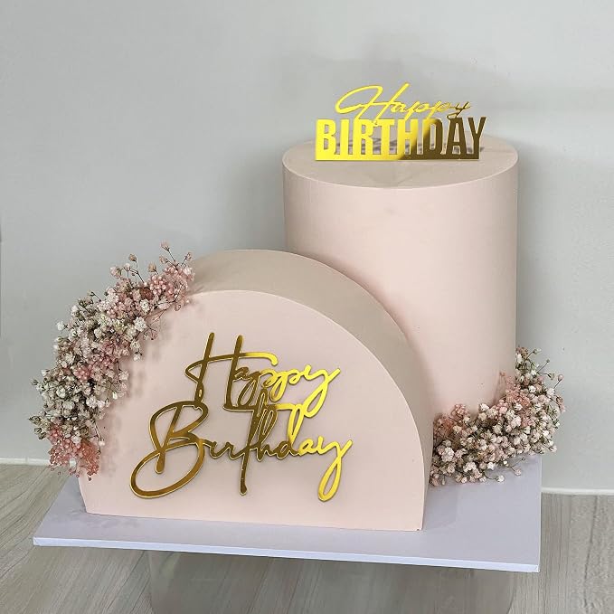 15Piece Gold Happy Birthday Cake Toppers Acrylic Mirror Inserts for Cakes Cupcakes Desserts 15 Styles (15pcs gold)