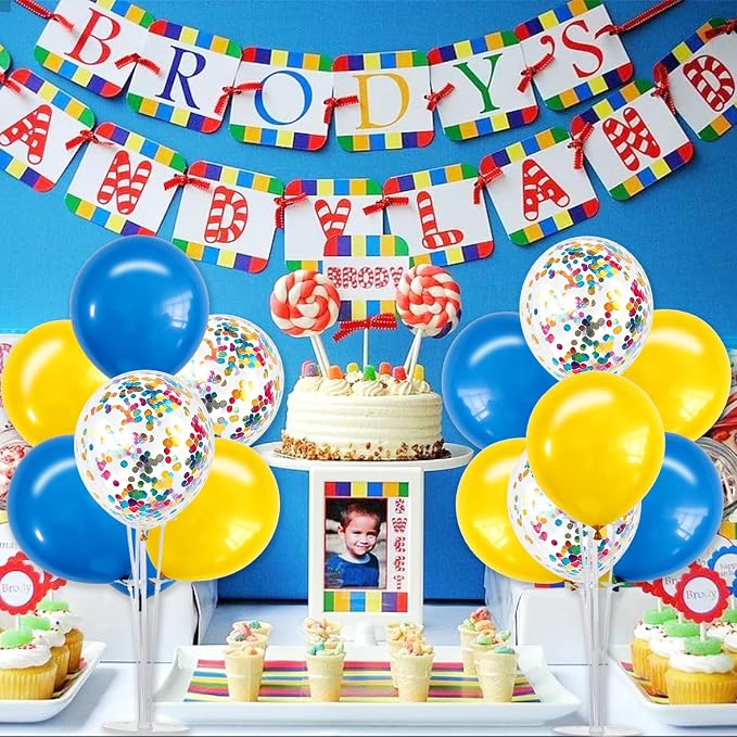 TONIFUL 4 Set Yellow Blue Balloon Centerpieces for Table,Balloon Stand Kit for Kid Party Decor,Birthday Decorations Anniversary Graduation Decorations 2026 Baby's Birthday