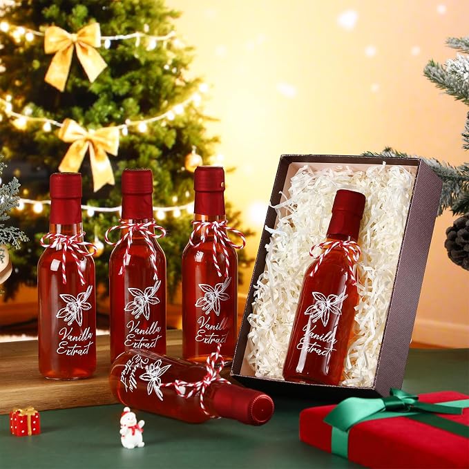 Reallnaive 12 Sets Vanilla Extract Bottles Sets 5 oz Clear Glass Bottles with Tags and Twine and Funnel for Home Brewing Wedding Baby Shower Party Favors