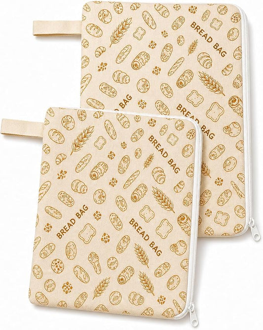 Beeswax Bread Bags for Sourdough, 2 Pack XL Reusable Organic Cotton Bread Storage Bags with Zipper, Natural Bees Wax Bread Bag for Homemade Bread, Freezer Friendly Food Storage, Keep Fresh