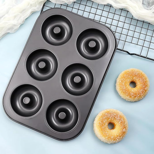 6-Cavity Donut Pan Molds Carbon Stee For Baking Pan, Nonstick & Dishwasher Safe 12.5 x 8.5” Doughnut Pan, Steel Donut Trays, Makes Perfect Bagels and Cake Donuts Cookies & Fondant