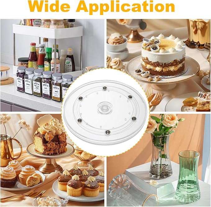 6 Pcs Small Lazy Susan 6 Inch, Clear Acrylic Turntable with Steel Ball Bearings, Round Rotating Plate Lazy Susan for Cake Decorating, Table, Spice Rack, Kitchen Corner Cabinets