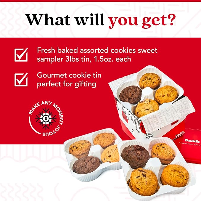 David's Cookies Freshly Baked Cookies Assortment - Delicious Handmade Soft Variety - Exquisite Gourmet Gift for Friends & Family on Special Occasions - Assorted Cookies Tin Party Pack 3lbs