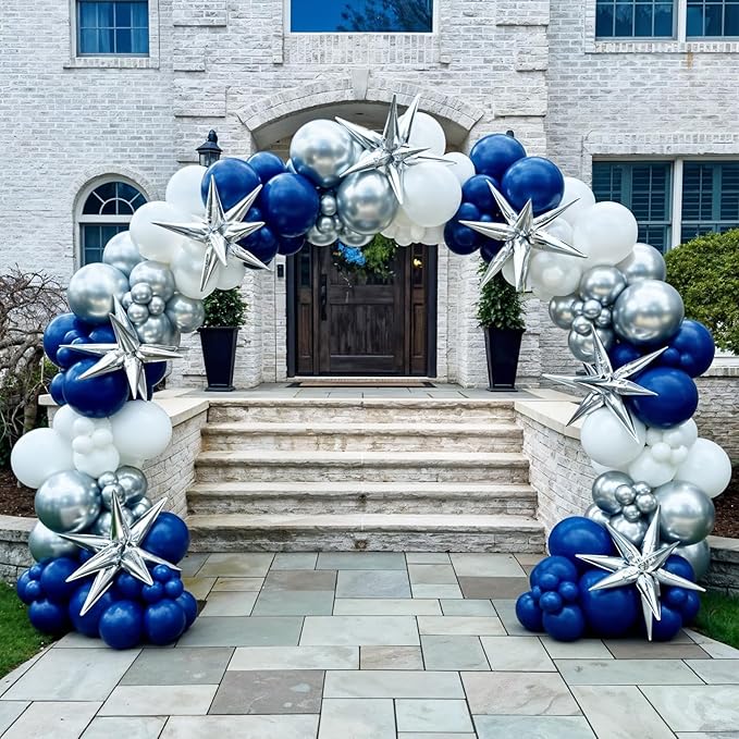 2026 Graduation Balloon Arch Kit, Blue Silver White Balloons with Congrats Grad Star Foil Balloons for Class of 2026 College High School Graduation Party Decorations
