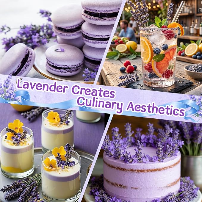 80-90 Edible Lavender Sprigs for Cocktails & Dessert, 6.69'' Edible Flowers for Drinks Garnish Tea DIY Craft, Food Grade Culinary Lavender Flower Bud 1.23oz(35g)