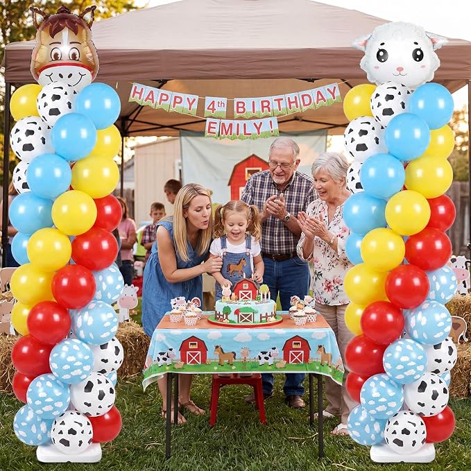 Skylety 2 Sets Farm Animal Balloon Column Stand Kit Adjustable Farm Red Yellow Blue Balloon Tower Stand with Bases for Barnyard Birthday Wedding Graduation Party Baby Shower Decorations Supplies