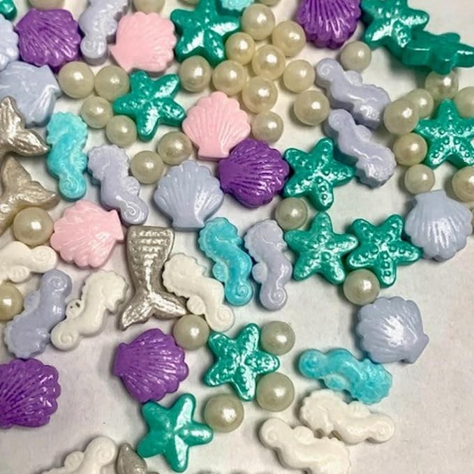 COOL MOM SPRINKLES Seahorse, Seashell, Starfish, Pearl Sprinkles (4 oz.) – Under The Sea Themed Sprinkles for Decorating Ocean Cakes, Cupcakes, Cookies & Desserts – Mixed in the USA/Gluten-Free