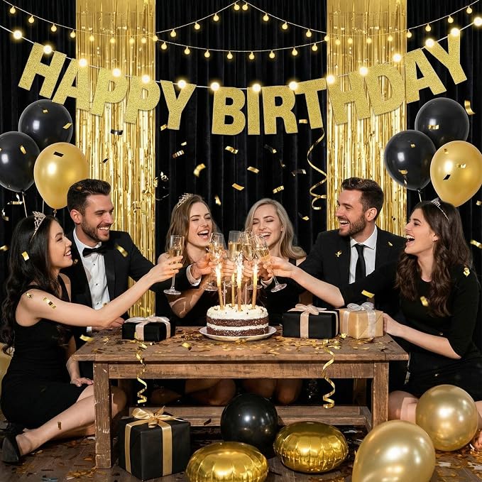 TaoBary 112 Pcs DIY Letter Kit Glitter Customizable Banner Letters Include 107 Letters and Numbers 3 Rope and 2 Needles for Birthday Halloween Christmas Wedding Valentine Party Decor(Gold)