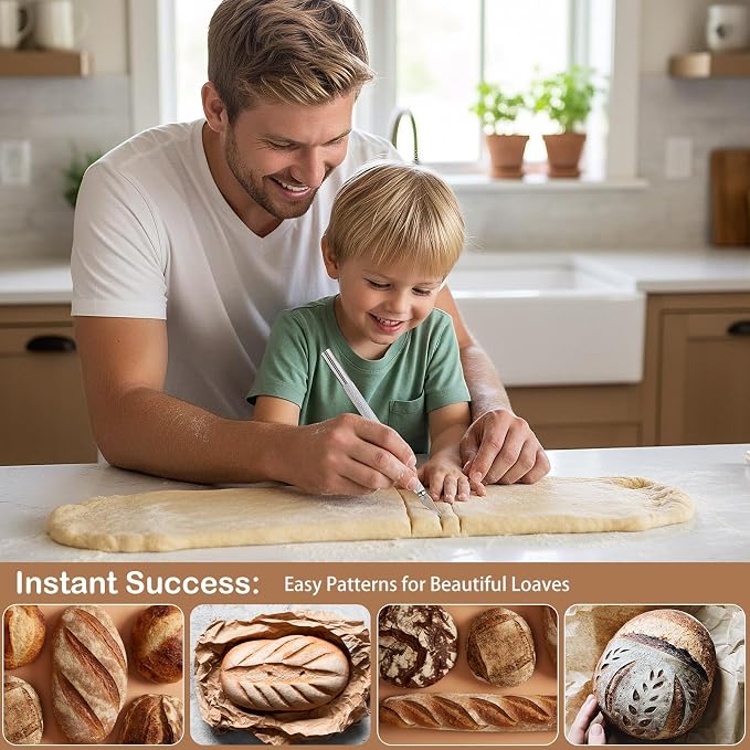2PCS Bread Lame Dough Scoring Tools with 20 Blades, Professional Sourdough Scoring Tool with Safety Cover & Ergonomic Stainless Steel Handle, Bread Scorer Tool for Sourdough & Breads Baking