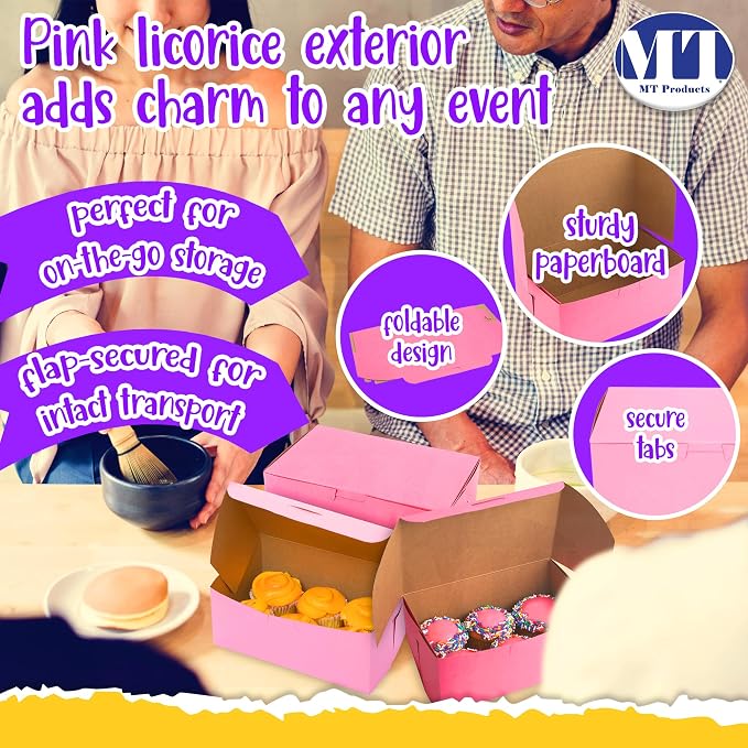 MT Products Pink Pastry Boxes 8" x 5" x 3.5" - Kraft Bakery Boxes No-Window (Pack of 250) - Made in USA