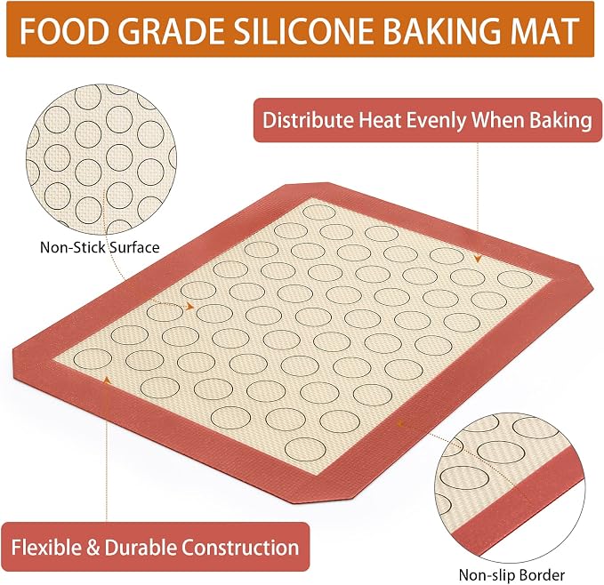 Baking Sheet with Silicone Mat Set of 4 [2 Sheets + 2 Mats], Deedro Stainless Steel Cookie Sheet Baking Pan with Silicone Baking Mat, 12 x 10 x 1 Inch, Non Toxic, Heavy Duty, Easy Clean