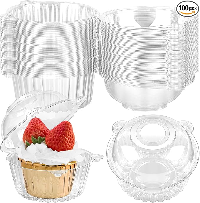 TOFLEN 100ct Cupcake Holders Individual Cupcake Containers, Disposable Clear Plastic Single Cupcake Carrier with Dome Lid for Dessert To-Go, Muffin, Cheesecake, Pastries