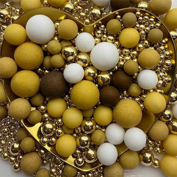 CandiJumpin Edible Pearls for Cake Decorating, Brown White and Gold Pearl Sprinkles Brown and Gold Sugar Pearls Edible Cake Decorations White Pearl Sugar Sprinkles Cupcake Toppers Baby Shower Party Birthday Wedding Christmas Supplies 3 OZ