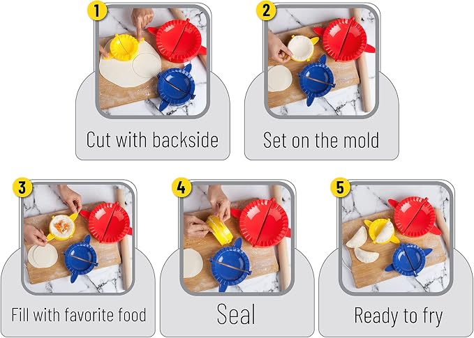 BTaT- Dough Press Set, 3 Pack, Dumpling, Empanada, Pastry & Turnover Press | Hand Pie Maker, Meat Pie Cutter for Baking Cooking & Kitchen Use