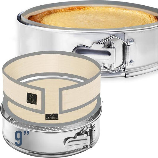 STAINLESS STEEL Springform Pan 9 Inch, with 2 REUSABLE NON-STICK Liners - No Parchment Paper Needed, Dishwasher Safe NON-TOXIC Springform Pan for Cheesecake; Quiches, Tarts, Frozen Desserts, etc.
