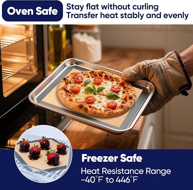 E-far Mini Silicone Baking Mat, 2-Pack Nonstick Reusable Silicone Mats for Toaster Oven Pan Baking Cookie, Fit 7”x9” Rectangle Sheet Tray for Bacon, Food Grade & Heat-Resistant & Dishwasher Safe, Gray