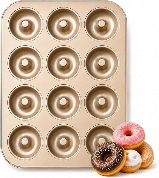 Good Dee's Nonstick Donut Pan for Baking 12 Cavity - Carbon Steel Donut Baking Pan for Muffin, Cake, Dessert & Mini Bagel | Doughnut Bakeware for Oven Baking | Mold Donut Trays Easy Clean & Non-Stick