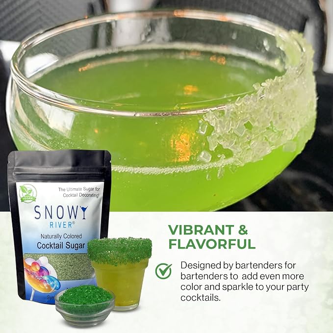 Snowy River Green, Cocktail & Margarita Sugar Rimmer - Vibrant Color Glass Rimming Sugar with Medium Crystal Texture - 4oz