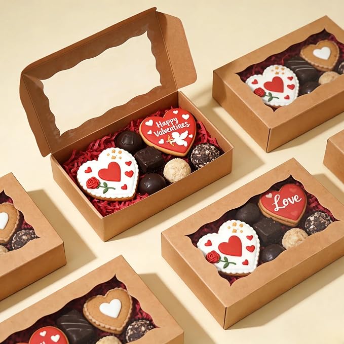 XINHPKGG 20 Pcs Cookie Boxes 7" x 4 3/8" x 1 1/2" Inch Bakery Boxes with Window Treat Box Dessert Box for Wedding Party Mother's Day - Brown