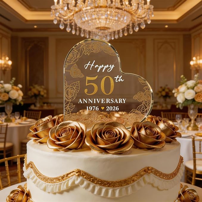 50th Wedding Anniversary Cake Topper Acrylic,50th Anniversary Decorations & Keepsake Gift for Couples (50th Anniversary-A)