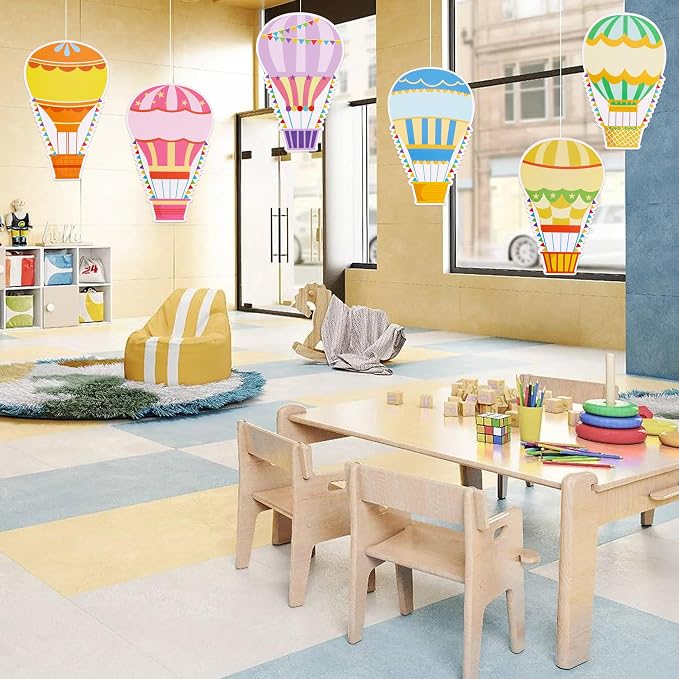 Vuzvuv 60 Pcs Colorful Hot Air Balloons Paper Cutouts 7.2 x 4.8 Inch Name Tags Labels for Spring Bulletin Board Class Decoration for Teacher Student Back to School Party Supplies for Craft Wall Decor