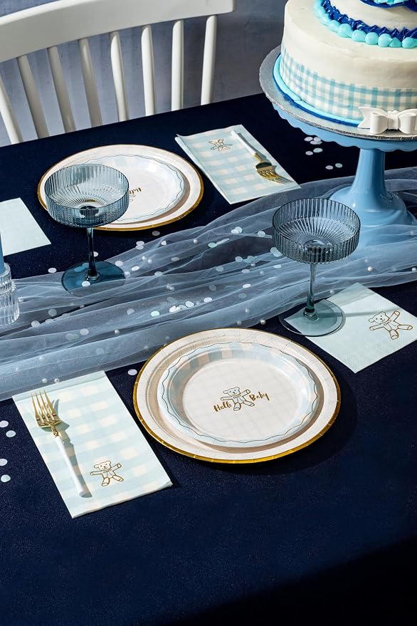 Light/Dark Blue Distressed Stripe Melamine Cake Stand for Celebrations by Emergency Confetti – Tiered Dessert Display at Birthdays, Weddings & All Gatherings – Stylish Presentation In Every Occasions