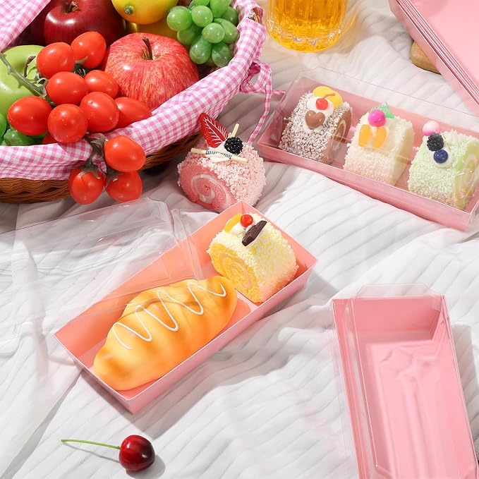 YEXEXINM 100 Pack Paper Charcuterie Boxes with Clear Lids, Disposable Kraft Sandwich Boxes Food Containers To Go Mini Treat Box for Bakery, Desserts, Sushi, Fruits, Cookies, Valentine Boxes (Pink)
