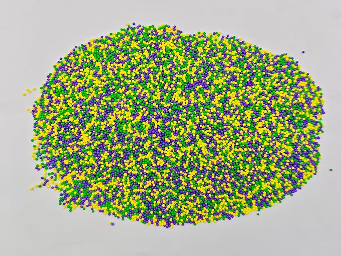 Edible Mardi Gras Nonpareil Sprinkles, 2mm Sugar Pearls for Cake Decorating, Baking, Ice Cream, Cookies, Cupcake Topper Autumn Decorations,4.59oz (Yellow&Green&Purple)