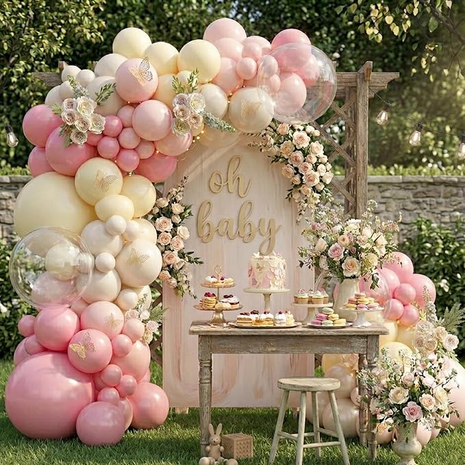 Pink and Yellow Balloon Arch Garland Kit 126Pcs Pastel Light Pink Sand White Balloons for Birthday Baby Shower Bridal Shower Wedding Bee Bear Party Decorations