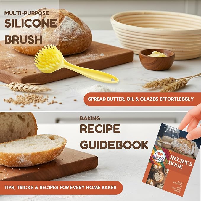 EROIR Sourdough Starter Jar Kit - 38oz Glass Jar with Date Marked Feeding Band, Thermometer, Jar Scraper, 9" Round Bread Proofing Basket, Dough Whisk, Lame, Bowl Scraper, Clean Brush, Recipes Book