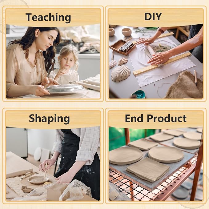 Sasylvia 10 Pcs Clay Pottery Rolling Pin Guides Wood Teaching Rolling Mud Stick Guide Set Polymer Clay Depth Thickness Guide Pottery Mudboard Tools (5 Size Lengthen,Wood Color)