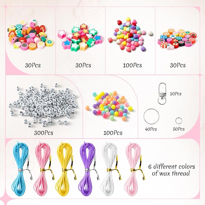 WATINC DIY Macaron Bead Keychain Kit - Bag Charms Cute Beads Bracelet Necklace Making Craft Kits, Letter Beads for Jewelry Accessories Festival Party Gift Favor for Women Men（2088Pcs