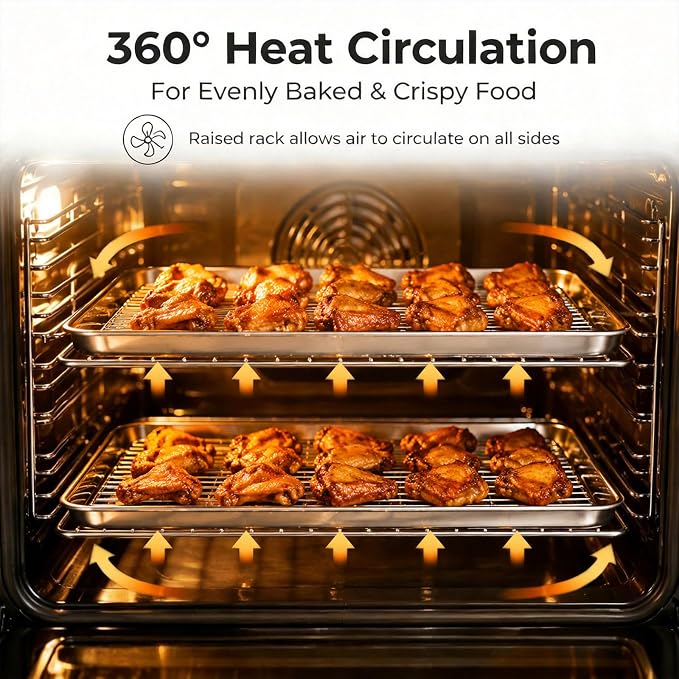 Onader Baking Sheet with Cooling Rack Set of 2, 16x12 Inch Stainless Steel Cookie Sheets for Baking, Metal Jelly Roll Pan with Rack for Oven, 2 Pans + 2 Racks, Nonstick & Rust Resistant