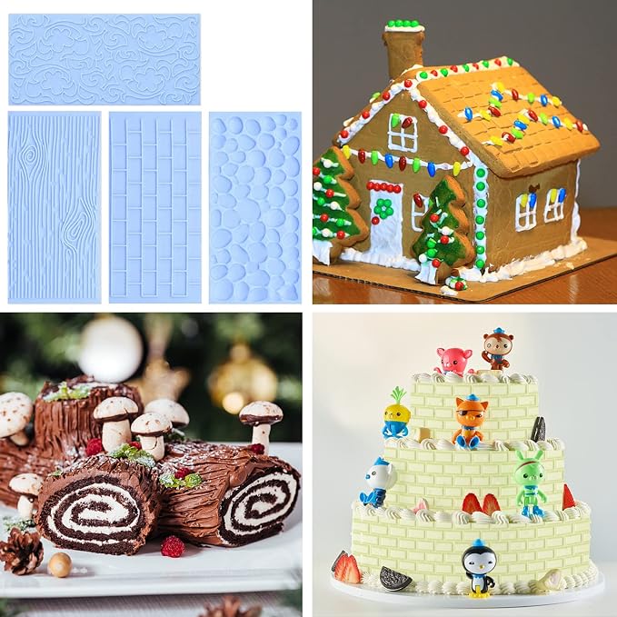 6 Packs Fondant Impression Mat Fondant Texture Mats Clay Mold Set Lace Embossing Mat Fondant Cake Embossed Impression Sheets for Cake Decorating