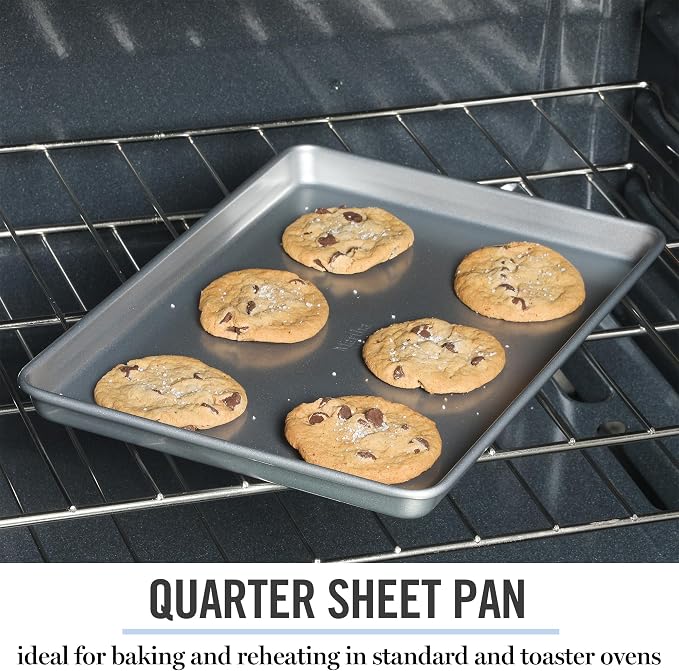 Martha Stewart Gallen 13 x 9 Inch Nonstick Carbon Steel Cookie Sheet - Silver Durable Baking Pan for Cookies, Brownies & Roasting