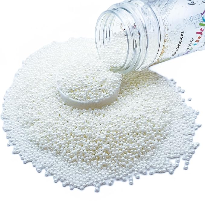 SE Si&Moos Nonpareil Sprinkles, 2mm White Mini Edible Pearls White Sprinkles for Cake Decorating Halloween Cookie Decorations Wedding Baby Shower Party Christmas Holiday Supplies 3.5 OZ