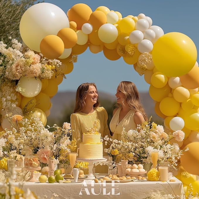 AULE Yellow Balloon Arch Kit 155Pcs Mustard Macaron Yellow White Balloons Garland for Sunflower Birthday Bee Graduation Anniversary Gender Reveal Baby Shower Theme Party Decoration