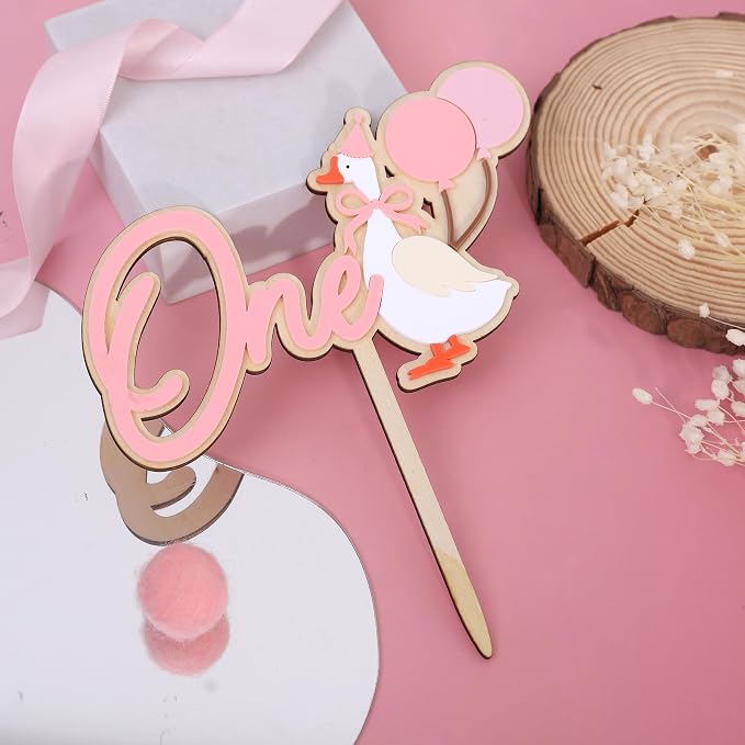 One Silly Goose 1st Birthday Cake Topper - Silly Goose First Birthday Decorations,Baby Girl 1st Party Decor (pink)