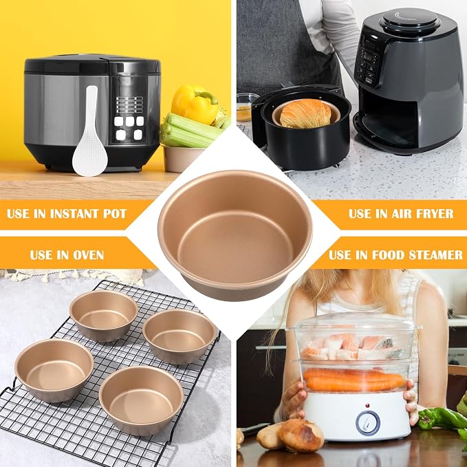 6 PCS Air Fryer Mini Pie Pan Tart Tins, Jumbo Muffin Cupcake Pan 4 Inch Air Fryer Hamburger Bun Mold, Non-Stick Air Fryer Egg Baking Pan Individual Mini Cake Pans for Baking