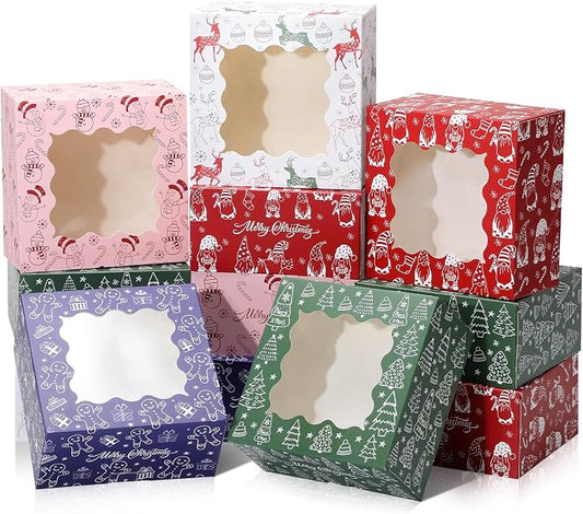 COTOPHER 30Pcs Christmas Cookie Boxes for Gift Giving, 6x6x3 inch Bakery Box with Window, Xmas treat Boxes for Holiday Party Favor Pastries, Cupcakes, Muffins Donuts Chocolate, Gift Wrapping