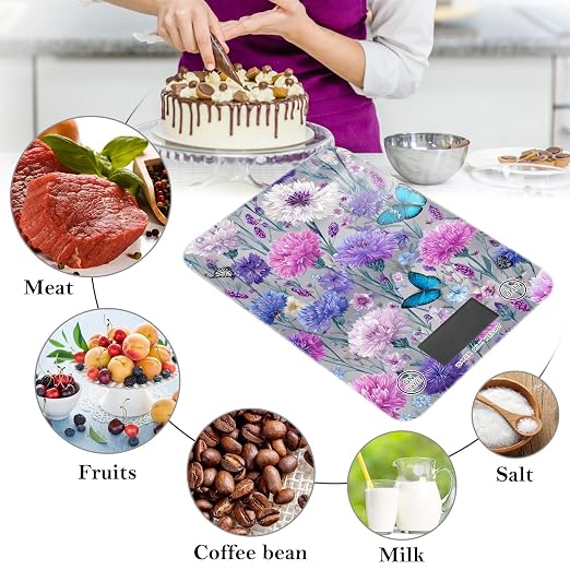 Food Scale Kitchen Scale Food Weight Scales Digital Weight Grams and Ounces Small Electronic Food Scale for Baking Cooking Grey Pink Corflower Butterfly