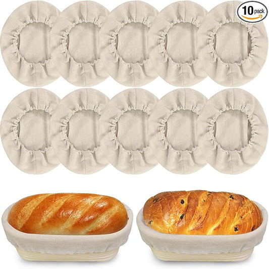 10 PC Oval Bread Proofing Cloth Covers – 10" Reusable Banneton Liners for Oval Sourdough Baskets – Natural Unbleached Cotton Dough Covers for Fermentation – Fits Most 10" Banneton Baskets