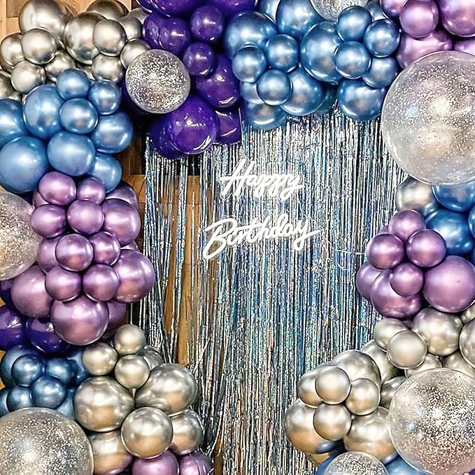PartyWoo Blue and Silver Balloon Garland, 100 pcs Balloons Different Sizes Pack of 18 Inch 12 Inch 10 Inch 5 Inch Navy Blue Silver Metallic Balloons for Birthday Decorations, Party Decorations